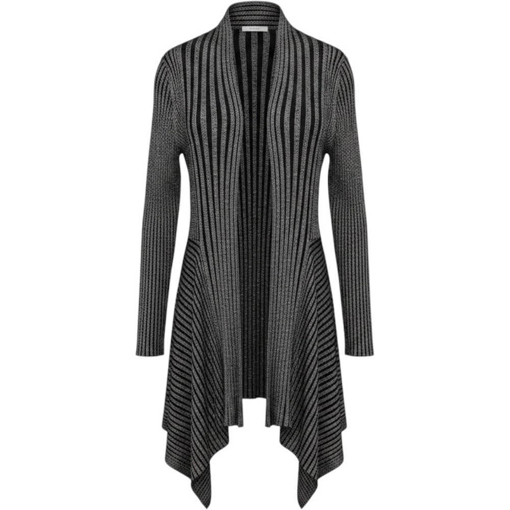 Joseph A Womens Silver Metallic Striped Open Front Cardigan Longline Medium